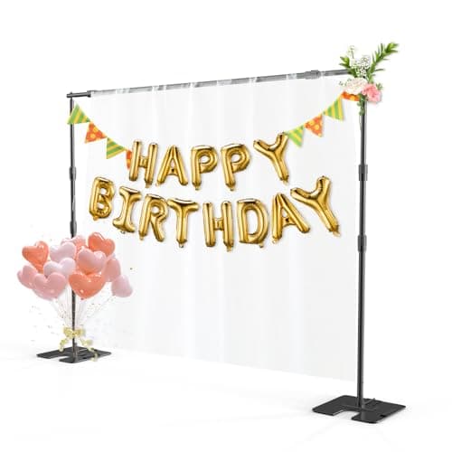 Bonnlo DIY Adjustable Backdrop Stand Kit, 2.4m x 3m Portable Photography Background Support Frame with Folding Metal Base, for Wedding, Party, Event, studio, Exhibition Decoration (Black)