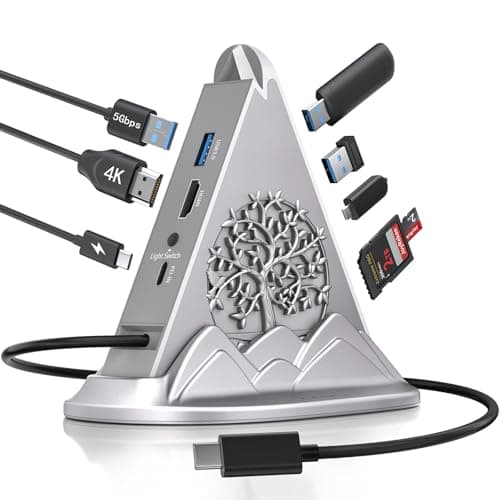 USB C Hub, 8 in 1 vertical Laptop Docking Station, USB C HUB for Laptop with 4K HDMI, 100W Power Charging, 5Gbps Type C 3.0, 3xUSB A 3.0 & RGB Lighting, SD/TF Slot for MacBook Air/Pro, iPad, iPhone 17