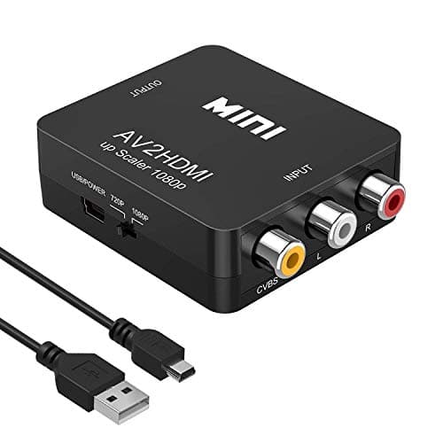Amtake RCA to HDMI 1080P AV Converter - Composite CVBS AV to HDMI Video Audio Adapter for PS2 Wii Xbox SNES N64 VHS VCR Camera DVD, Supporting PAL/NTSC with USB Power Cable