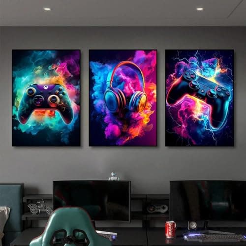 Muholin 3pcs Splash-ink Graffiti Esports Posters Canvas Print Painting Wall Art Decor Esports Room Internet Cafe Home Decoration Poster 21x30cmx3 No Frame