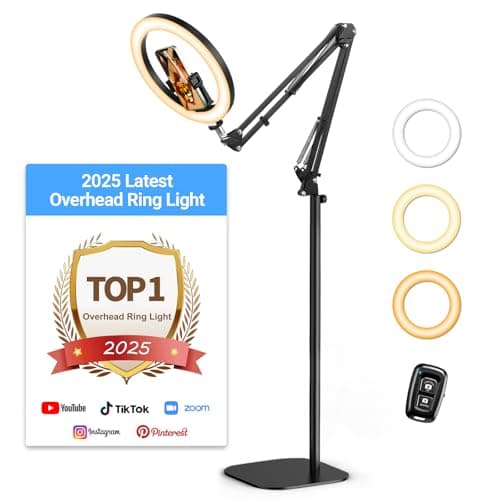 Evershop Upgrade Ring Light with Tripod Stand & Phone Holder Overhead Phone Camera Mount, 10” Flexible Phone Tripod with Light, 70.8” 360° Rotatable Halo Light Ring for Video,Photo,Painting,CRI>95