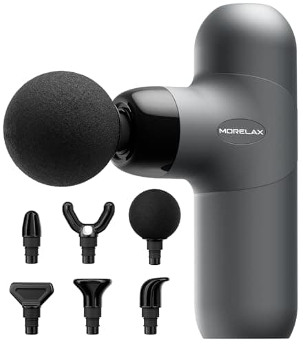 Mini Massage Gun with 6 Massage Heads and 4 Speeds, Portable Percussion Muscle Massager Gun, Silicone Material Removable and Washable, for Home Office Workout, Gift for him her (Gray)