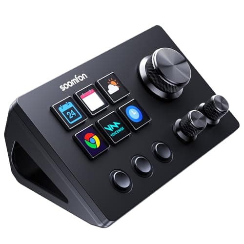 SOOMFON Stream Controller Studio Deck 6 Macro Keys, 4 Dials, 3 Buttons | 6 LCD Buttons, 3 Flip-Page Button, 3 Multifunction Dials to Trigger Actions, Compatible with OBS, Twitch, Discords, Youtube