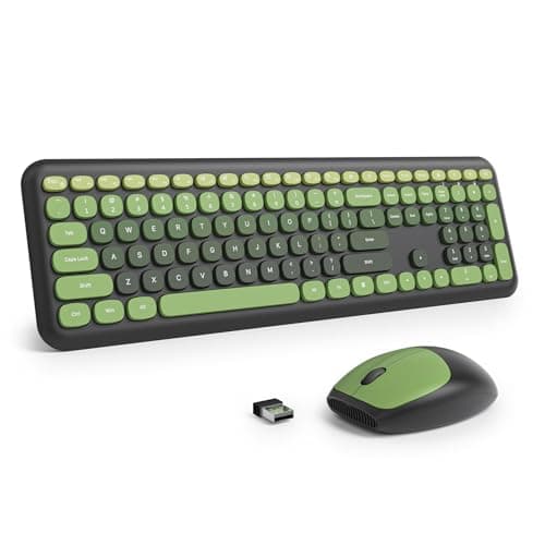 SOLIDEE Colourful Wireless Keyboard and Mouse Combo,2.4GHz Retro Typewriter Keyboard,104-Key Full Size with Number Pad,Silent Membrane,Round Keycaps(US Layout QWERTY)(DarkGreen Gradient)