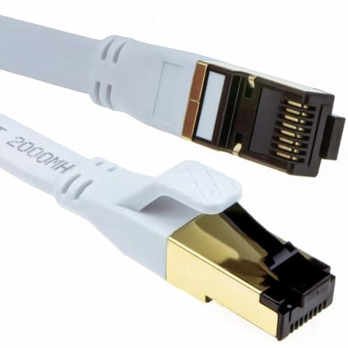 kenable Flat Cat8 Ethernet Cable SSTP Shielded 2000MHz 40Gbps High Speed Network Patch Lead RJ45 White 25cm
