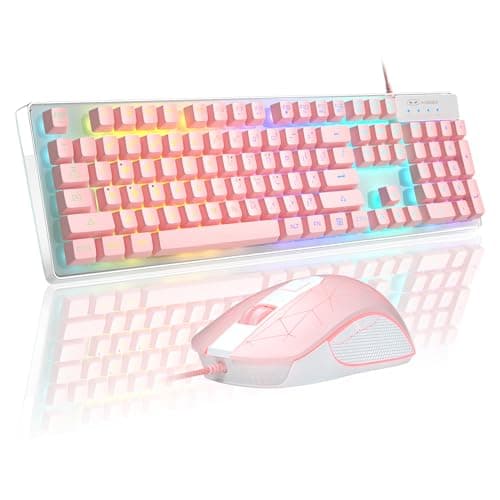 Gaming Keyboard and Mouse Combo, MageGee K1 RGB LED Backlit Keyboards with 104 Key Computer Gaming Keyboard for PC/Laptop (Pink)