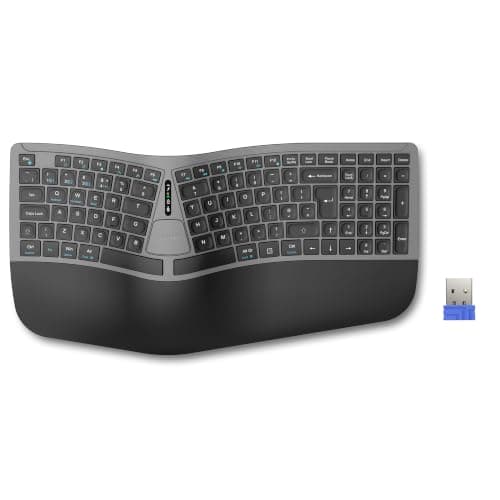 TECKNET Wireless Ergonomic Keyboard, 2.4G USB & Bluetooth Rechargeable Keyboard, Wrist Rest, Natural Typing, Stain-Resistant Fabric, Ergonomic Split Keyboard for Windows Computer Laptop(Grey)