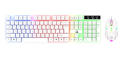 Gaming/Office/General use,wired,colourful LED keyboard & mouse set (GT 100) for desktop pc, laptop,104 keys Anti-ghosting ERGONOMIC, USB, suspension keycap, US Keyboard, Qwerty for Windows -(White)