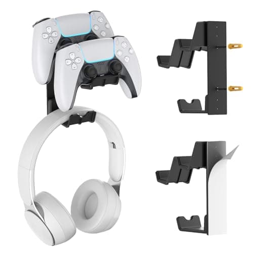 KDD Dual Controller & Hanger Holder Desk - Gaming Headset Hanger Headphone Hook Wall Mount for Xbox Series X/S, PS5/4/3, Beats, Sennheiser, HyperX, Universal PC Gaming Controller Accessories