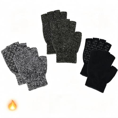 3 Pairs Fingerless Gloves for Men & Women, Black and Grey Winter Thermal Knitted Stretchy Half Finger Gloves, Non-Slip Grip Touchscreen Mittens for Typing, Gaming & Driving, Arthritis Friendly Warm