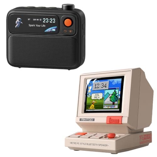 Divoom MiniToo Retro Computer Bluetooth Speaker & Flowtoo White Noise Machine – Pixel Art Screen, 5W Desktop Sound, Alarm Clock and Sleep Sound Gift Set