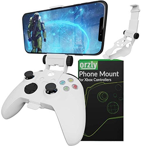 Orzly Xbox Series X Controller Mobile Gaming Clip, Xbox Controller Phone Mount Adjustable Phone Holder Clamp Compatible with Xbox Series X|S, Xbox One, Xbox One S, Xbox One X-Robot White