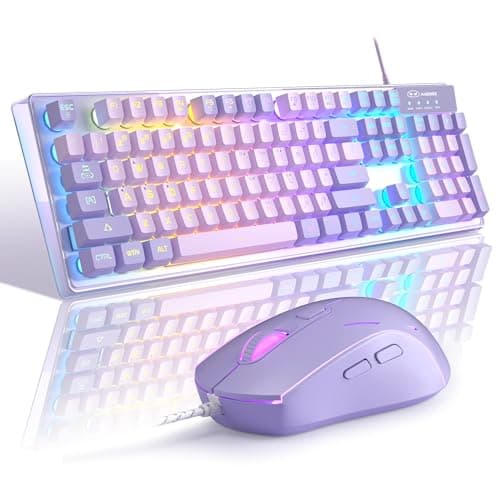 Gaming Keyboard and Mouse Combo, MageGee K1 RGB LED Backlit Keyboards with 104 Key Computer PC Gaming Keyboard for PC/Laptop (Purple)