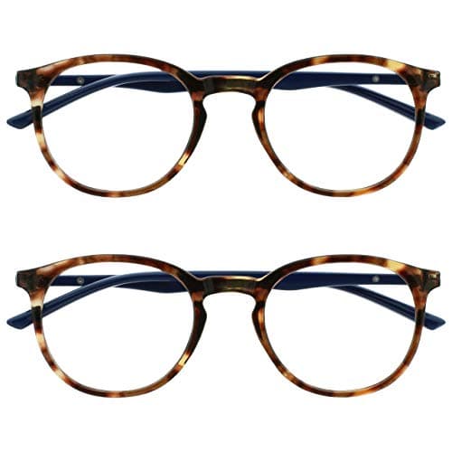 OPULIZE MET Blue Light Blocking Reading Glasses for Women Men, Slim Round Frame with Scratch Resistant and Spring Hinges, Computer Glasses with Anti-Reflective, Brown +2 (Pack of 2)