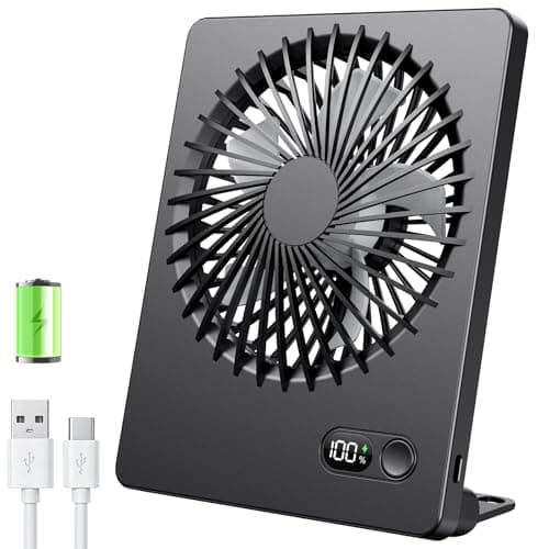 TriPole 2000mAh Rechargeable Desk Fan, Portable USB Fan Last Up to 6-16H, Smart LED Display, Ultra Quiet Small Table Fans, Head Adjustable for Office, Bedroom, Camping, Travel Cooling