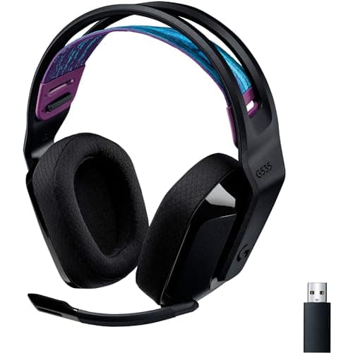 Logitech G535 LIGHTSPEED Wireless Gaming Headset | Lightweight on-ear headphones, flip to mute mic, stereo, compatible with PC, PS4, PS5, USB rechargeable - Black