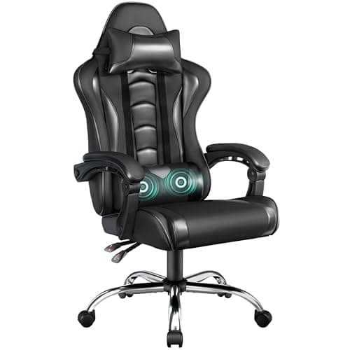 Yaheetech PU Leather Gaming Chair Adjustable Height Recliner Full Black