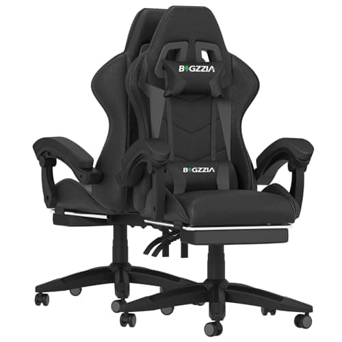 Ergonomic Gaming Chair with Footrest for Adults (With Footrest, Black)