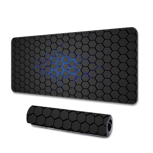 XSDSLS Gaming Mouse Mat, Large Mouse Pad 600x300 XL mousepad Anti-Fray Stitched Edges, Non-Slip Rubber Base,Keyboard Desk Pad, Improved Precision and Speed, Black (Blue version)