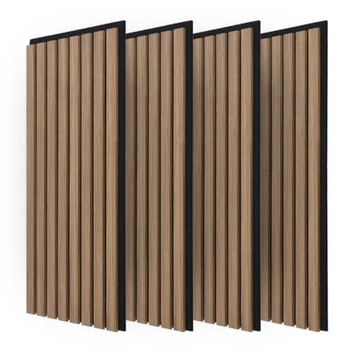 Art3d 4-Pack Acoustic Wood Slat Wall Panels for Interior Decor, 3D Fluted Sound Absorbing Wood Paneling for Accent Wall Ceiling Kitchen Living Room Bedroom Office, 23.6 x 11.8 inch Dark Walnut