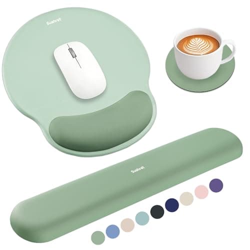 Sushret Mouse Mat and Keyboard Wrist Rest Set, 3-in-1 Gel Memory Foam Ergonomic Mouse Pad with Wrist Support, Gaming Mousepad Arm Cushion for Computer Office Desk Accessories Cute Setup,Green
