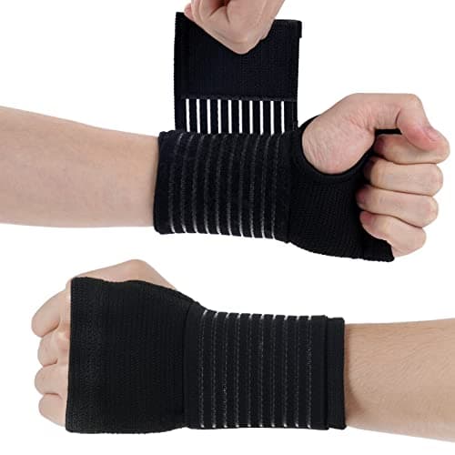 ACWOO Wrist Brace, 2 Pack Elastic Wrist Support with Strap, Wrist Compression Wrap Adjustable Wrist Strap Relieves Wrist Pain, Tendonitis, Sports Use for Men and Women, Right & Left Palm Support Black