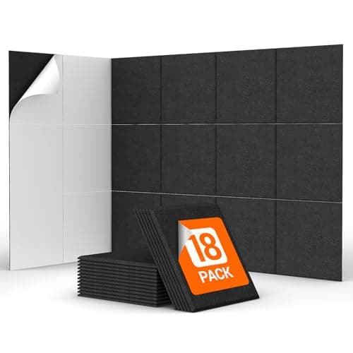 18 Pack Sound Proofing Panels Self-adhesive, TONOR 30x30x0,9cm Square Acoustic Absorbing Panels for Wall, High Density Insulation Soundproofing Panels for Podcast Studio, Living Room, Offices, Black