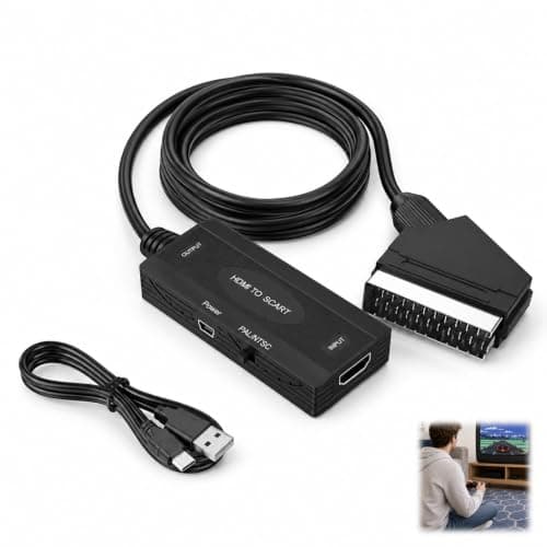 Dbaemu HDMI to SCART Converter, HDMI to SCART Adapter 1080P with Video Audio Conversion PAL NTSC Switch Compatible with DVD Player TV Box Laptop Game Console to Older TV Display with Cable