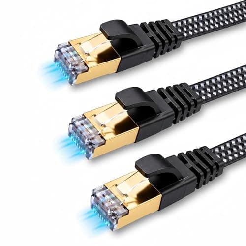 LLQINV CAT8 Ethernet Cable 3M 3-Pack Flat Braided RJ45 Network Cable 40Gbps 2000MHz High Speed for Gaming, PS5, Xbox, Router, Modem, PC, Smart TV