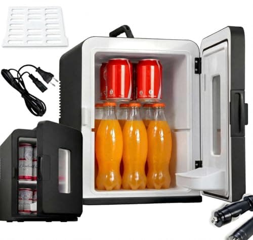 Mini Fridge for Bedrooms 15 Liter/21 Cans, Upgrade Potable Small Fridge AC+DC Power for Car, Drinks Fridge for Camping, Cooler and Warmer Skincare Fridge for Food, Max & ECO Mode, Black