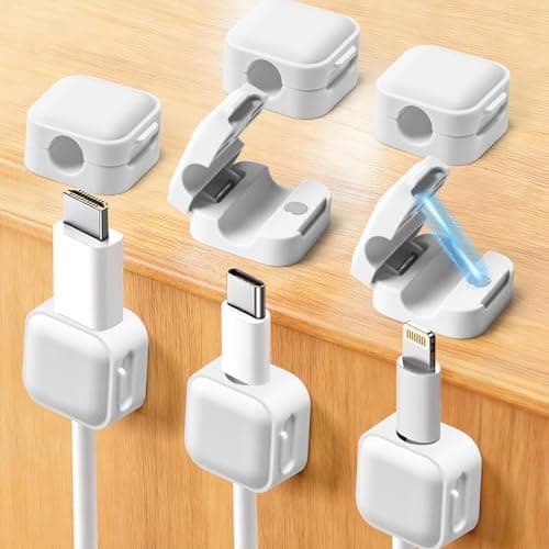 Art3d 8 Pack Magnetic Cable Clips, White Cable Holder Management, Self Adhesive Wire Holder Organiser Backing Cord Organizer for Office Home Organization, Desk, Wall, Nightstand, Phone, Car
