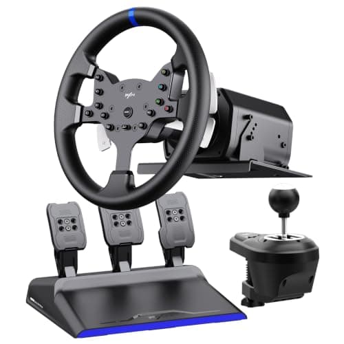 PXN V99 Force Feedback Racing Steering Wheel with Pedals for PC, Xbox & PS4 | 3.2Nm Force Feedback, 270°-900° Rotation, Hall Effect Pedals, 6+R Gear Shifter, 4 Paddle Shifters, Sim Racing Setup