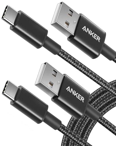 Anker USB C Charger Cable, 2-Pack 6 ft (1.8 m) USB to USB C Cable, USB A to USB C Braided Phone Charger Cable for iPhone 17/16/15, iPad Pro, Samsung Galaxy, and More(Black) | USB A to USB C Braided Phone Charger Cable for iPhone 17/16/15, iPad Pro, Samsung Galaxy, MacBook Pro,and More (Black)