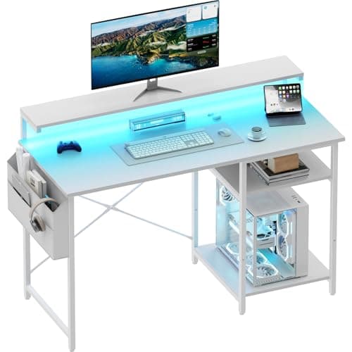 DLONGONE Gaming Desk with LED Lights and Adjustable Monitor Stand, 100x48cm