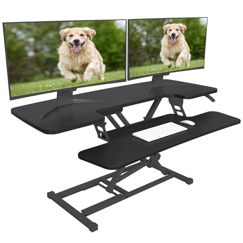 FLEXISPOT Standing Desk Converter, Height Adjustable Riser, Sit to Stand up Desk Riser Dual Monitor and Laptop, Computer Workstation with Spacious 2-Tier Desktop, Black