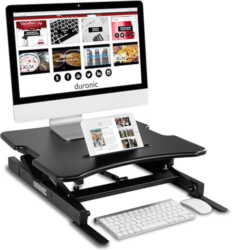Duronic Standing Desk Converter DM05D18 Adjustable Sit Stand Desks Workstation Wood Height Adjusting Sitting Riser for Office Table PC Laptops Computer Monitor Screen Keyboard and Mouse
