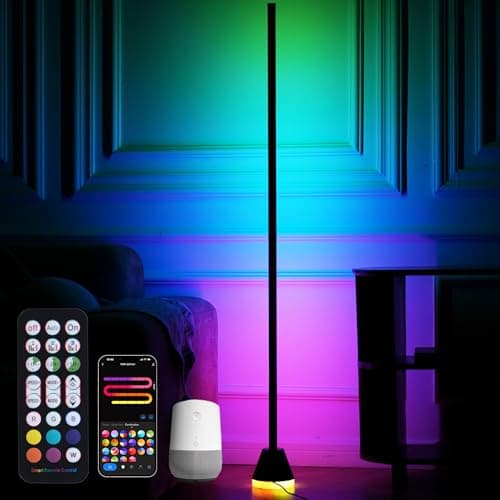LuminexDesigns Smart LED Floor Lamp RGBIC, WiFi Standing Corner Light Work with Alexa Remote Control, 16M Colors Changing Ambient, Music Sync Timer for Living Room/Bedroom/Gaming VYBE Floor