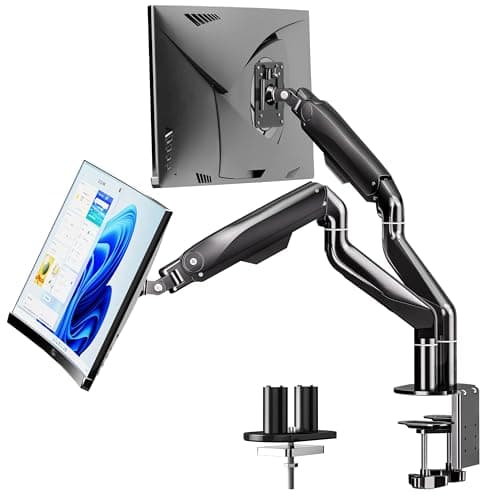 BIZUM Dual Monitor Arm for 17″-42" Screens, Heavy Duty Dual Monitor Stand Max Load 15kg per Arm, Monitor Mount fits All VESA 75/100 Standards, C-Clamp/Grommet Base, Black