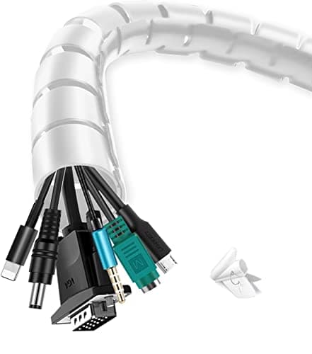 shinfly Cable Tidy Cable Management Sleeve, 3m/9.8ft Wire Tidy Sleeve with a Wire Guide Clip, ∅0.87"+∅0.63"/16mm+22mm Cable Tidy Tube Wire Organizer for TV PC Home, White