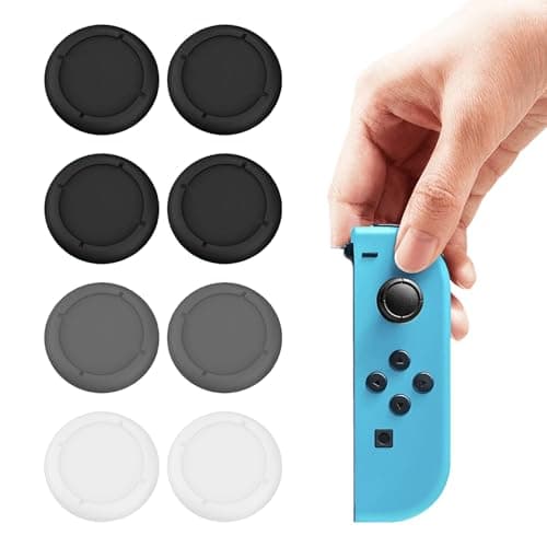 8PCS Replacement Button Caps for Switch Joycon,Thumbsticks Protector Covers for Switch/Lite,Silicone Protective Caps for Joystick 3D Grips Caps & Enhanced Gaming Comfort(Black, Gray, White)