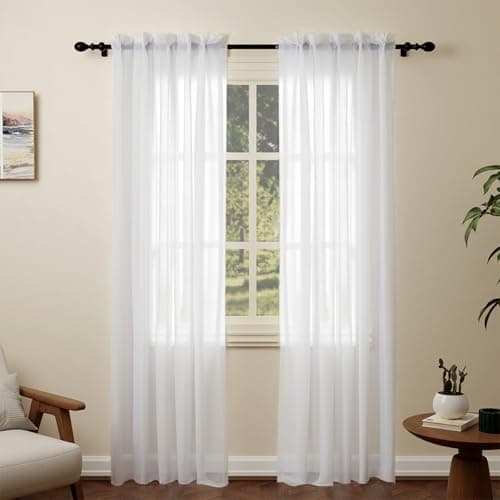 Pacok White Voile Curtains 84 Drop, 2 Panels Rod Pocket W56xL84 Inch
