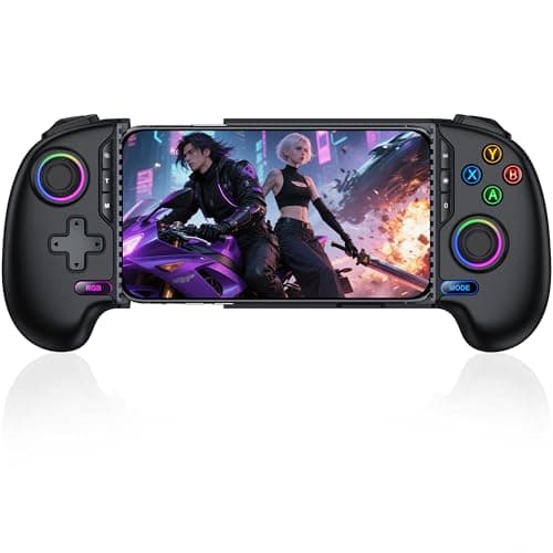 HASACOOL Wireless Mobile Game Controller for iPhone/Android with Hall Effect Joystick, Phone Case Support, RGB Lights - Compatible with Xbox Cloud/Steam/COD/Roblox, Ergonomic Grip Phone Controller