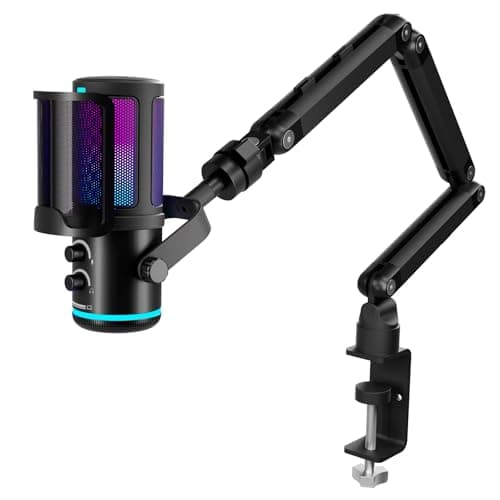 K KASONIC RGB Gaming Microphone Kit with Boom Arm, 24bit/192kHz Audio