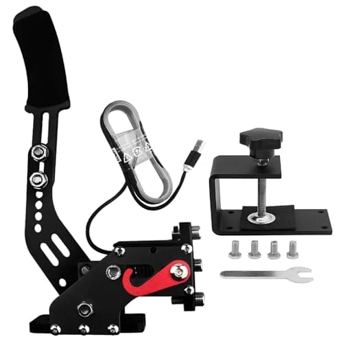 Laroal 64Bit PC USB Handbrake, Upgrade SIM Racing Games Handbrake for G25 G27 G29 T500 T300, Reinforced Spring/Black+Clamp