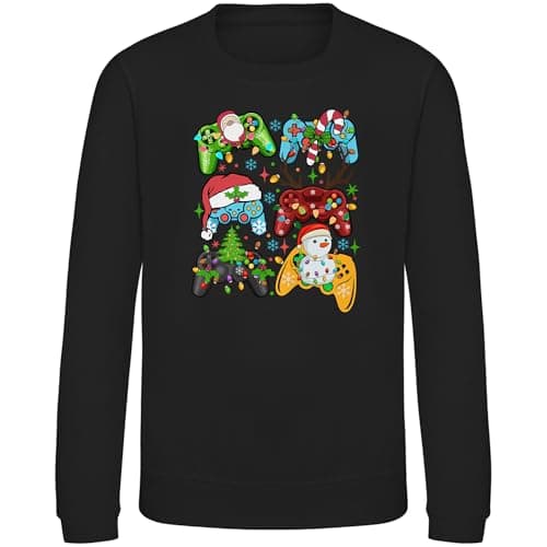 Purple Print House Christmas Gaming Controllers Boys Sweatshirt Computer Games Wireless Joystick Festive Xmas Jumper Kids, 12-13 Years, Black
