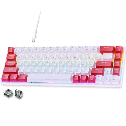 abucow 65% Wired Mechanical Keyboard – 68-Key Gaming keyboard Compact Layout, Full Anti-Ghosting, Brown Switch Swappable Red White Keycaps, for Windows/Mac