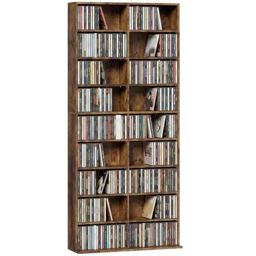 HOMCOM 640 CD/360 DVD Storage Unit 18 Compartments CD Tower Rustic Brown