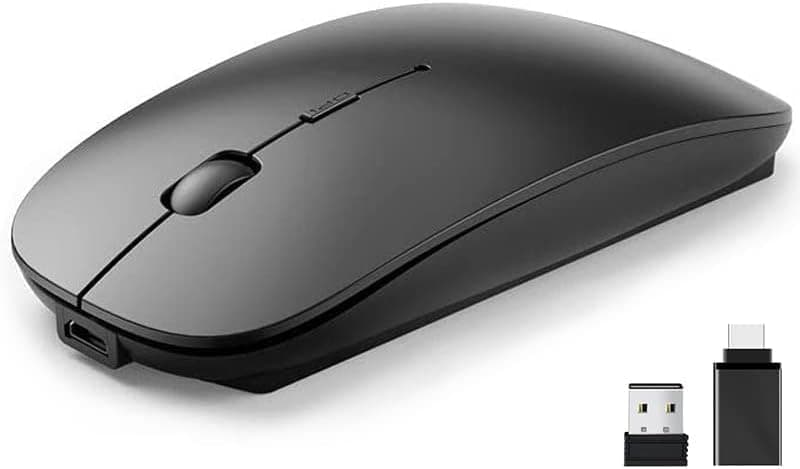 Qxvnm Wireless Mouse Bluetooth (USB 2.4 GHz + Bluetooth 5.2 + USB-C Adapter) Wireless Mouse Rechargeable for MacBook Pro/Air/Mac/iPad/Laptop/Chromebook/Computer/Android Tablet (Black)