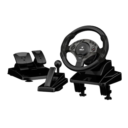 NBCP PC Racing Wheel, 900 Degree Gaming Steering Wheel with Pedals, 11" Large Wheel for Truck Simulator & Racing Games, Height Adjustable Sim Wheel Compatible with PC, PS3 - Black