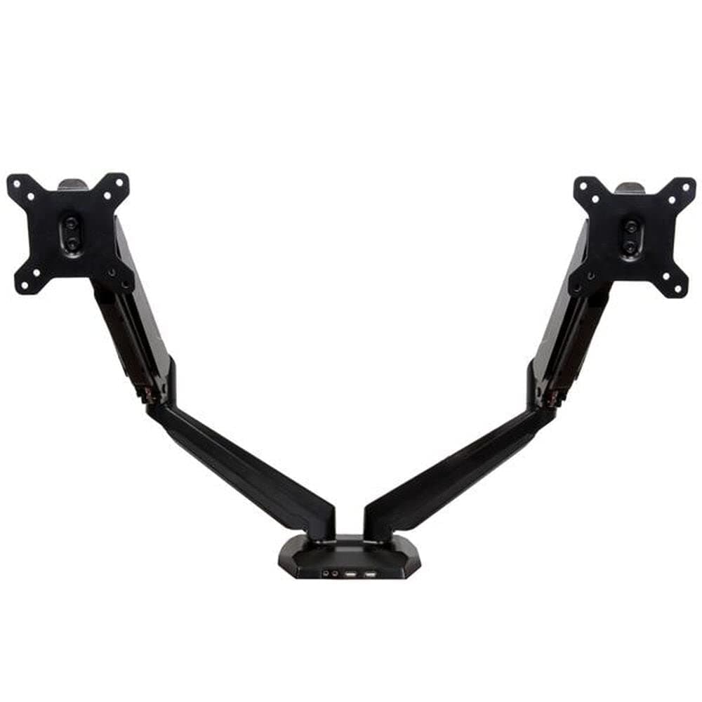 StarTech.com Desk Mount Dual Monitor Arm - Adjustable - Supports Monitors 12” to 30” - Full Motion VESA Mount Double Monitor Arm - Desk Clamp - Black (ARMSLIMDUO) | Desk Clamp Ergonomic VESA Mount for up to 32" (8kg/17.6lb) Displays, With USB/Audio